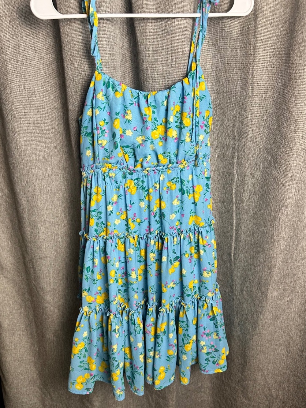 Blu Pepper Blue Yellow Floral Tiered Mini Sundress Small